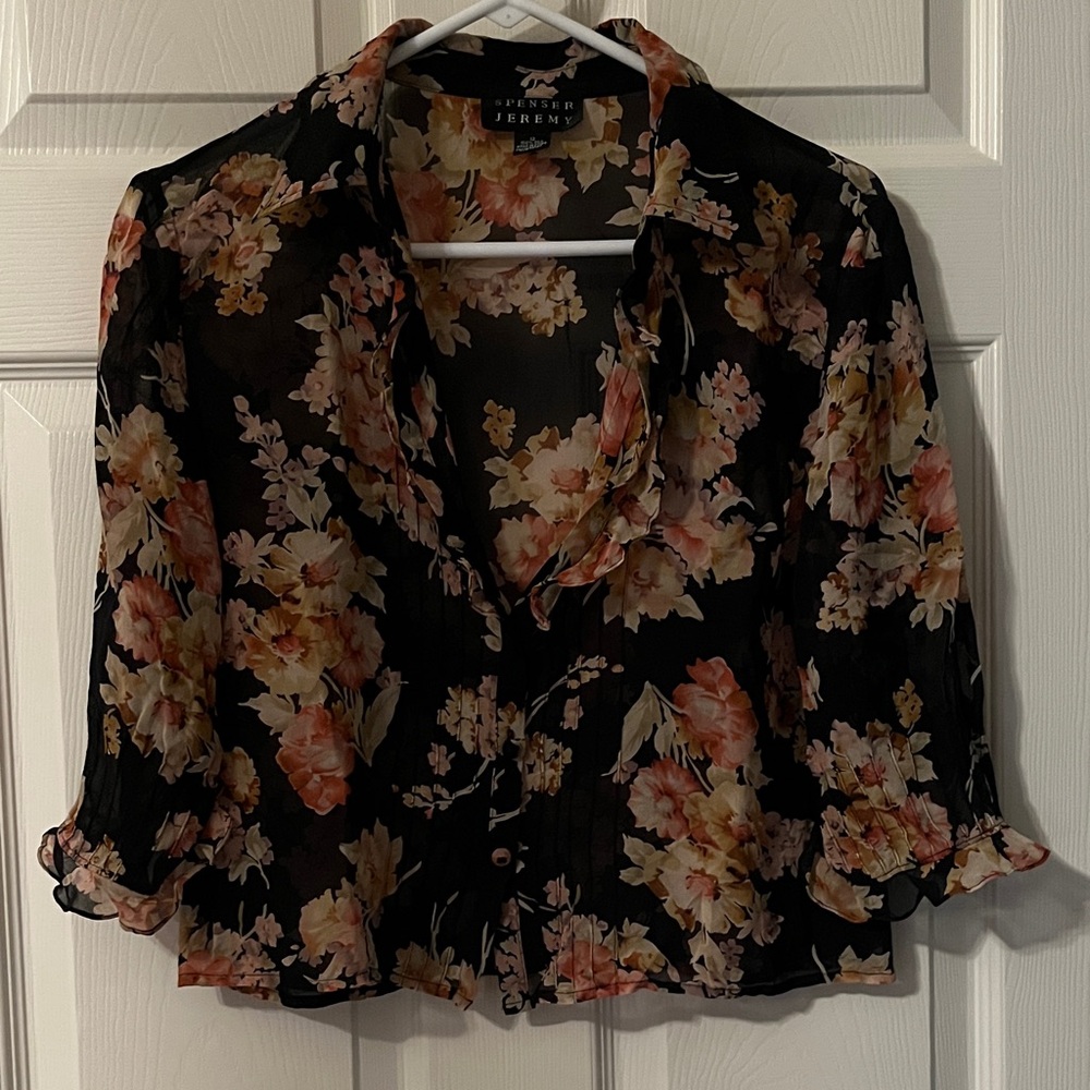 Vintage Sheer Floral Ruffle Blouse